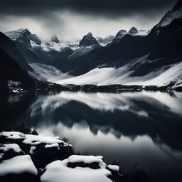 Dark foto with lake and mountens with snow