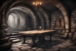 fantasy medieval underground with table