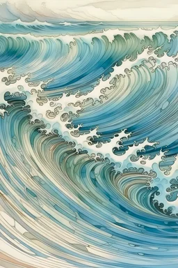 sea wave aerial view, pen line sketch and watercolor painting , Inspired by the works of Daniel F. Gerhartz, with a fine art aesthetic and a highly detailed, realistic style