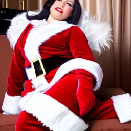 Santa's sultry daughter, sitting amorously at home