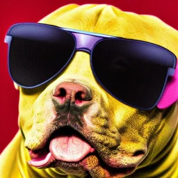 photoraelism Portrait of a pitbull wearing sunglasses high detail