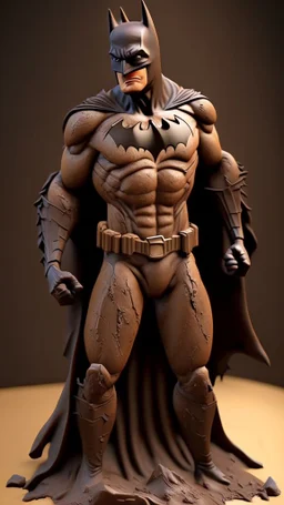 batman made from mud , mud material, mud brown color, ultra realistic, 4k, ultra detail, full body