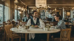 two people in a restaurant and man and his lady at a table