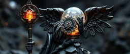 dark dwarf angel scepter mining expert expert holding up a radiant Painite crystal rosette ball