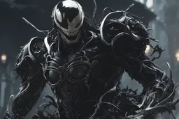 Venom machine in nier automata artstyle, halloween them, winter, close picture, fantasy world, intricate details, highly detailed, high details, detailed portrait, masterpiece,ultra detailed, ultra quality