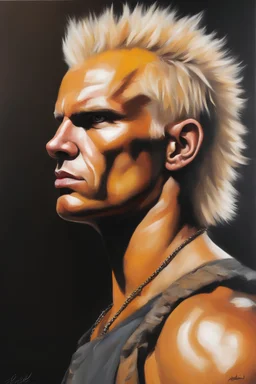 full color facial Portrait of action hero Billy Idol the Barbarian - oil painting by Scott Kendall