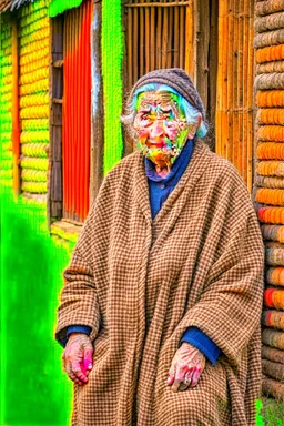 old russian woman outside of her shack