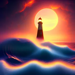 Fantasy, light house, lighting, surreal, waves crashing below, 8k, sunset, sketch