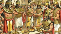 Phoenician soldiers received by the Pharaoh of Egypt for dinner