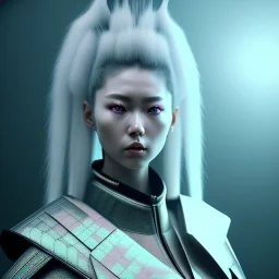 Woman samurai, cyberpunk, highly detailed, art stations, concept art, smooth, unreal engine 5, god rays, ray tracing, RTX, nanite polygons, lumen lighting, ultra detail, volumetric lighting, 3d, detailed anime, finely drawn, high definition, high resolution, cartoon [ animation, cartoon, drawing, painting, low res, cropped, watermark, jpeg artifacts, low quality, normal quality, bad anatomy, text error, worst quality, blurry thousan