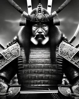 Samurai Man intricate ink art hyper-detailed full frontal view 4k maximalist