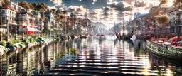 lake city during the iron age realistic, photorealistic, natural lighting, elegant HDR complex picture Octane hyper realistic cinematic reflections very detailed