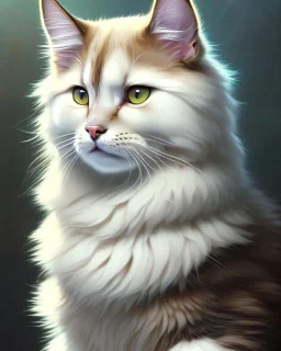 A cute fluffy Cat, full-scale head and shoulders portrait, 8k resolution concept art portrait by Greg Rutkowski, Artgerm, WLOP, Alphonse Mucha dynamic lighting hyperdetailed intricately detailed Splash art trending on Artstation triadic colors Unreal Engine 5 volumetric lighting Splash art fantasy"