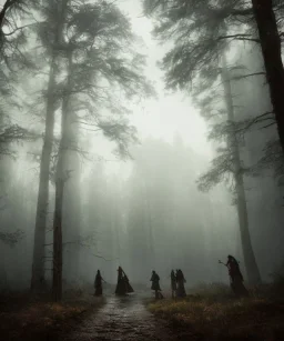 photographic quality, night, mystical, moon light, 5 beautiful young witches, pagan, goth, monolith, fires, woods, dark, misty, moody, dancing, ultra detail,