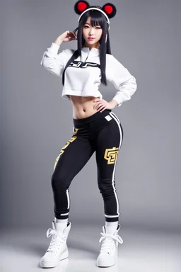 a cute full body shot of anime adult lady wearing hip hop dance clothes standing