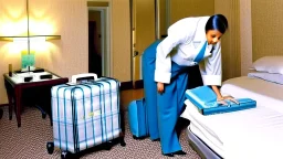 paranoid hotel housekeeping taking a suitcase out of someone's room