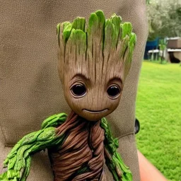 a green and brown baby groot realistic