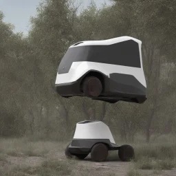 An electric recreational vehicle, an autonomous concept vehicle, which turns from a vehicle into a small house by inflating