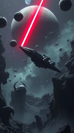 a star war flying around a planet of creepy creatures