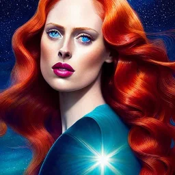 Deborah ann woll, her striking perfectly detailed clear eyes, her perfect, precisely detailed lightly freckled face, meticulously detailed long curly multi-hued ginger carrot cherry fire red hair, luminous colorful sparkles; by james r. eads, gawki, rajewel, tania rivilis, dan mumford, lisa frank, artgerm, greg rutkowski, alphonse mucha and william-adolphe bouguereau; glitter, airbrush, octane render, volumetric lighting, 16k, photorealistic digital painting, artstation, smooth, sharp focus, col