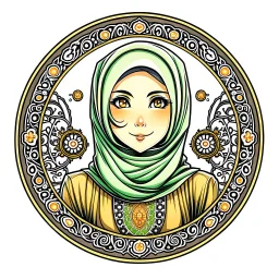 anime Only the face Muslim Pretty impressive women inside a circular frame,Portrait image,professional look