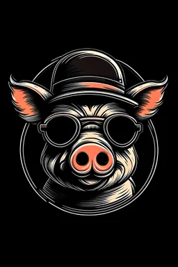 website header logo with a pig wearing black sunglasses and old fashioned head, include the pig's body as well