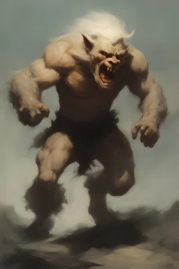 A giant, snarling albino Werewolf - oil painting by Frank Frazetta