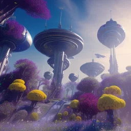 Spaceship landed on futuristic planet, sunny day. clear blue sky, cascade, flowers. Elegant. Extremely detailed. Award winning photography. Fantasy. 8k. Cinematic lighting. Photorealistic. Dynamic lighting. Imperial colors. Crisp quality. Unreal Engine. Colourful cinematic postprocessing. Pixar. VRay.