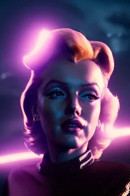 Ultra Realistic retro sci-fi scene, portrait, blonde woman, sweet young Marilyn Monroe face, perfect iris, tight latex coat, Strange planet background, Retro sci-fi style helmet, fog, rain, soft color, highly detailed, unreal engine 5, ray tracing, RTX, lumen lighting, ultra detail, volumetric lighting, 3d, finely drawn, high definition, high resolution.