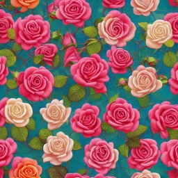 a highly detailed painting of Ecuador Roses, seamless pattern, pop surrealism, high resolution, oil on canvas