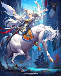 Crea la imágen de un guerreo Elfo hombre cabalgando un hermoso caballo blanco, cuerpo completo, pies completos, zapatos, espectacular, impactante, intrincado, calidad ultra, hiperdetallado, arte grafiti, maximalista, 8k