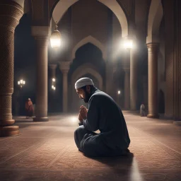 Hyper Realistic Muslim's praying matt in a mosque at night