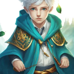 Fantasy World, A boy only wearing a wizards robe, and wearing a wizards hat. White Hair. Golden Eyes