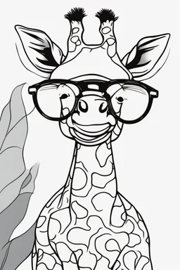 Outline art for cute coloring pages with giraffe with glasses, full body, white background, sketch style, only use outline, clean line art, no shadows and clear and well outlined.