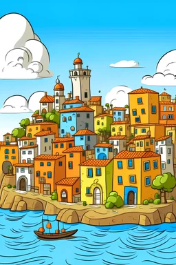 Create a cartoon image from the city of Peniscola