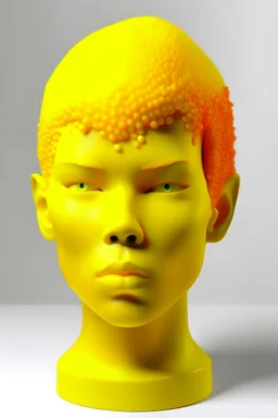 Yellow rubber face with rubber effect in all face with orange sponge rubber effect hair