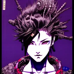 beautiful punk girl, hyper detailed, hyperdetailed, intricately detailed, illustration by <Katsushika Hokusai> <Yoji Shinkawa>, purple tones,