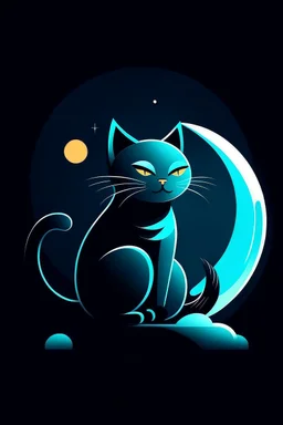 "Generate a humorous AI digital art logo featuring a cat in the moonlight. Depict the cat's half-body in a quirky and comical pose. Add playful elements like the cat chasing a moonbeam or a playful grin on its face, infusing the scene with lighthearted charm."
