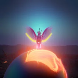 CaM küre içinde fantastik unicorn ateşli kanatları olan