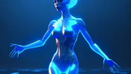 Dancer out in the Rain. Full body 3d image, an extraterrestrial species,bioluminescent skin. comets, galaxies, beautiful face beautiful eyes beautiful body, her hair is made out of supernova shockwave, she is a living breathing colossal-sized universe. She has a large chest