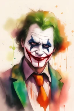 draw Joker figure in watercolor, oil and antique style
