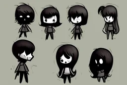 6 very simple and cute dark cartoon characters that I could draw