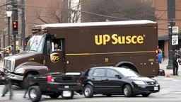 UPS truck crashes on busy city street