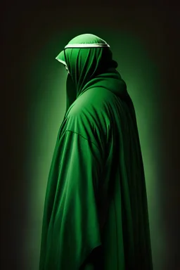 A man in the form of an imam does not show his face He wears a green robe