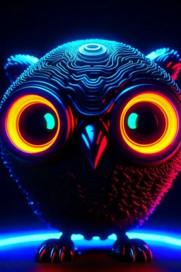 cute owl tron neon robot head with monocle, adorable cute chat robot with short punk hair and real human reflective eyes, tron world, its such a perfect day, motion blur, smoke, 8k, downlight, soft light, depth of field, photorealism, trending on art station, lotsa detail