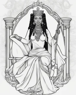 Outline art for coloring pages with queen Nzinga , white background, sketch style, only use black outline, white background, no shadows and well and clear outline , white background, sketch style, only use black outline, white background, no shadows and well and clear outline