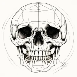 ANATOMICALLY CORRECT SKULL OF A SMILEY FACE hand drawn by davinci with fine line