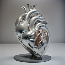 stainless steel sculpture of human flesh-like heart formed by human bodies