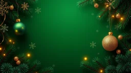 christmas background with green and gold decorations and snowflakes, emitting light ornaments, gold and green, 8k)), 8 k, 8k, gold decorations, dark green background,