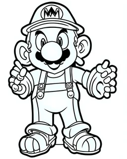 outline art for Mario coloring page, Japanese manga style, cartoon style, cute face, white background sketch style, full body is a must, only use outline, clean line art, no shadow, bold outline